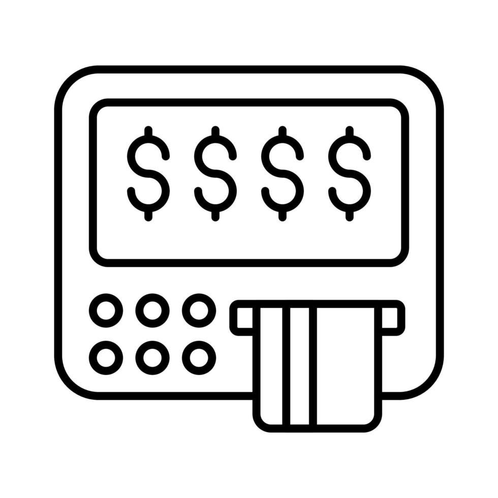 The ATM icon represents a machine that dispenses cash and allows customers to perform banking transactions vector