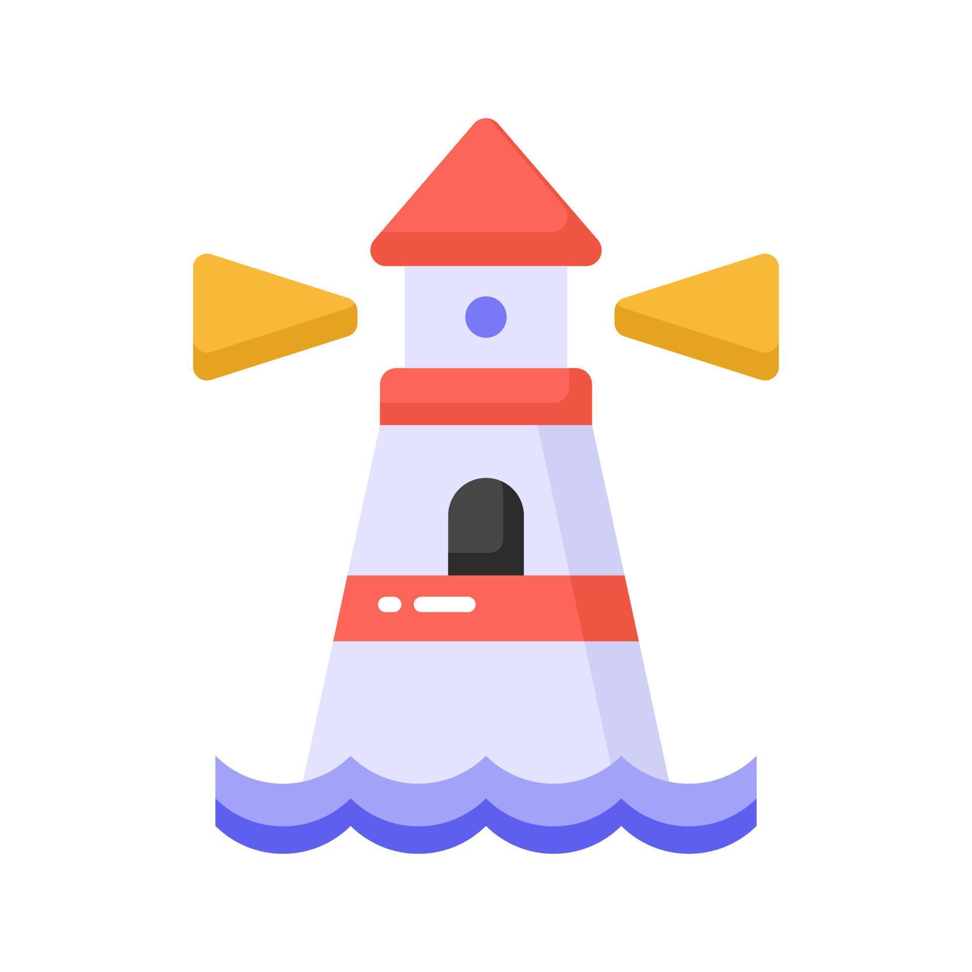 A tower containing a beacon light to warn or guide ships at sea, well