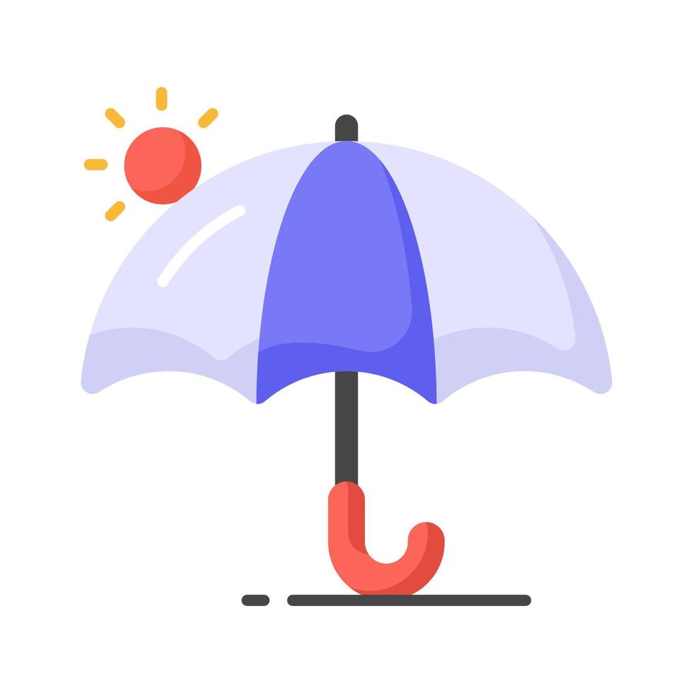 An umbrella icon represents protection from rain or sun, modern vector of sunshade