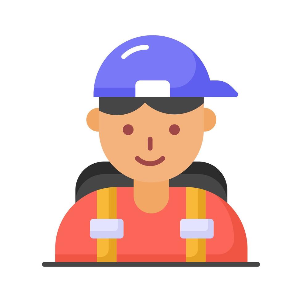 A person wearing cap and backpack denoting vector of traveler in modern style