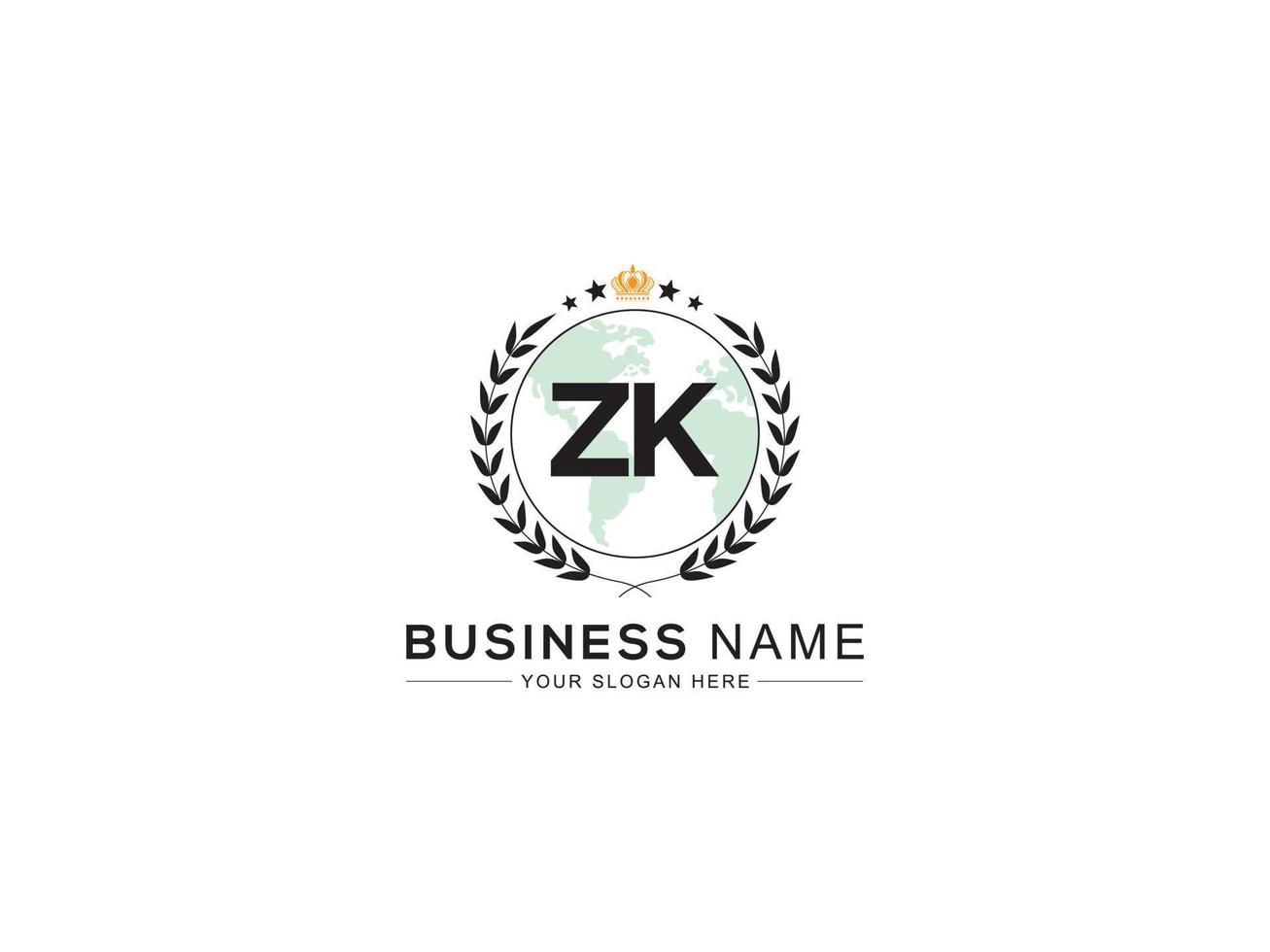 Creative Zk Royal Logo, Minimalist ZK Logo Letter Crown Design For You vector