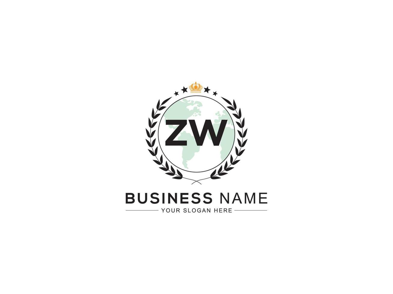Creative Zw Royal Logo, Minimalist ZW Logo Letter Crown Design For You vector