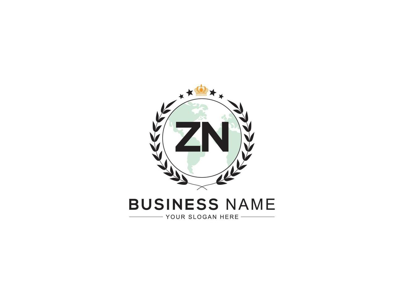 Creative Zn Royal Logo, Minimalist ZN Logo Letter Crown Design For You vector