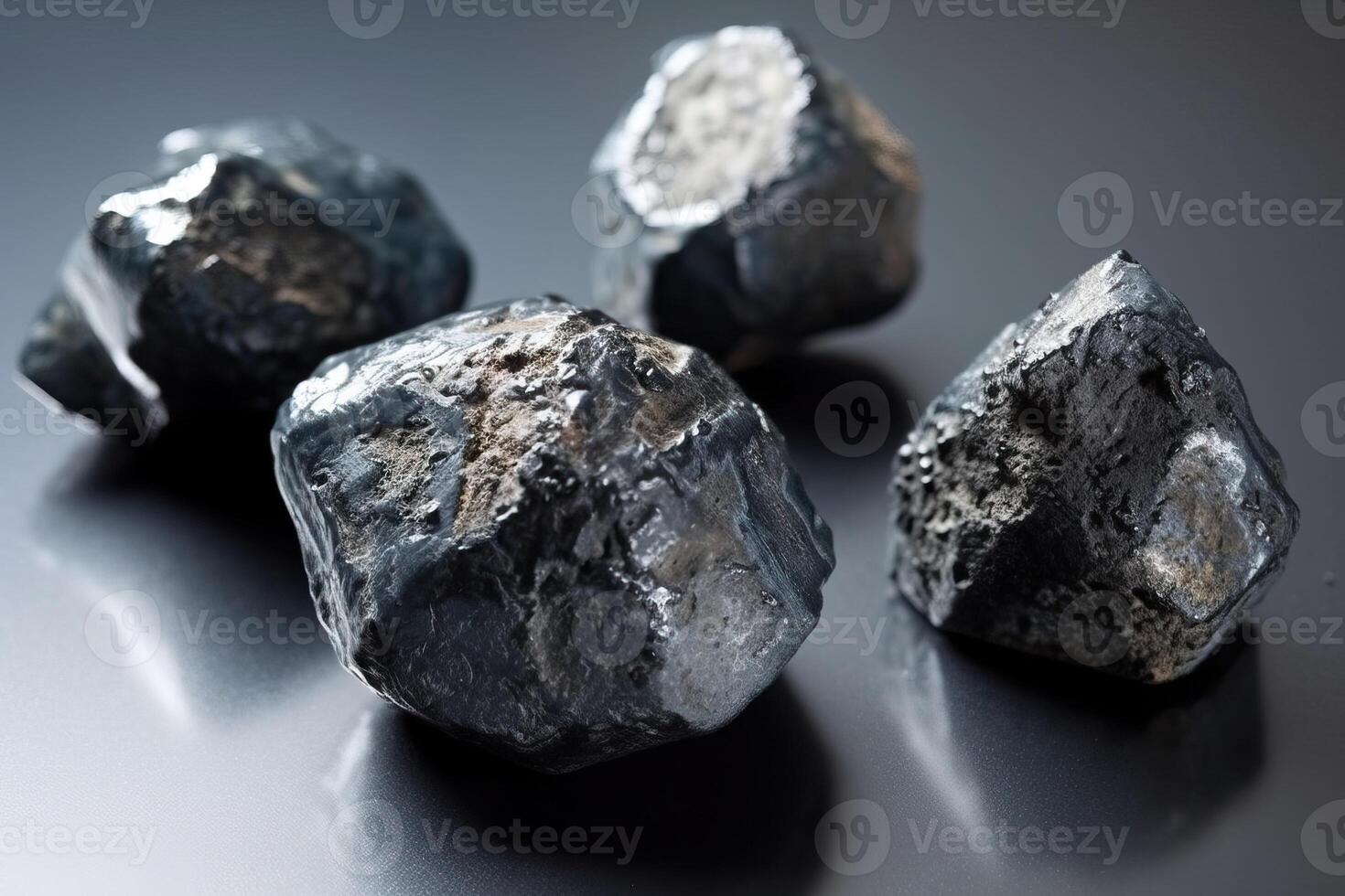 Stones of meteorites, asteroids on a black background, . photo