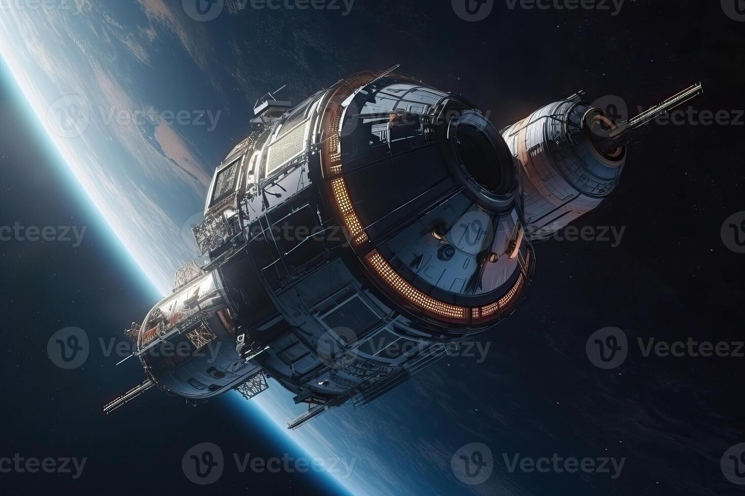 Earth's orbital satellites fly around it, communication satellites in space, . photo