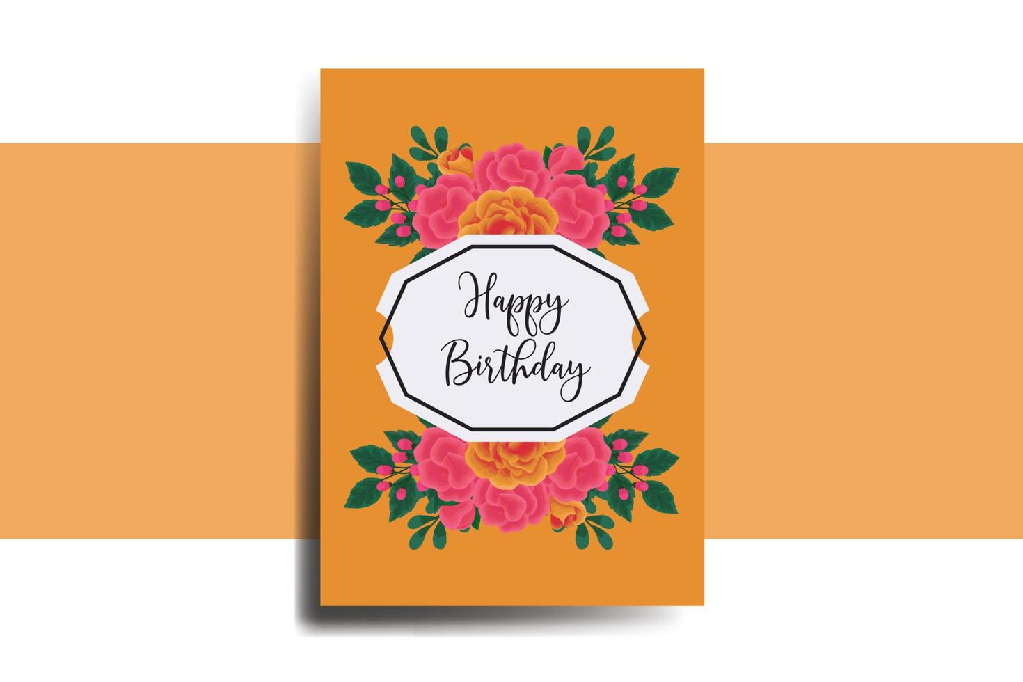 Greeting card birthday card Digital watercolor hand drawn Orange Rose Flower Design Template vector