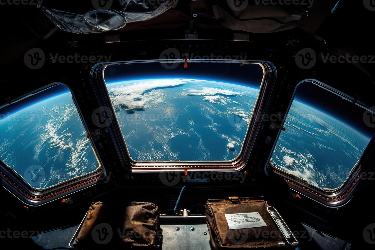 View from the window of the spaceship to planet Earth, . photo