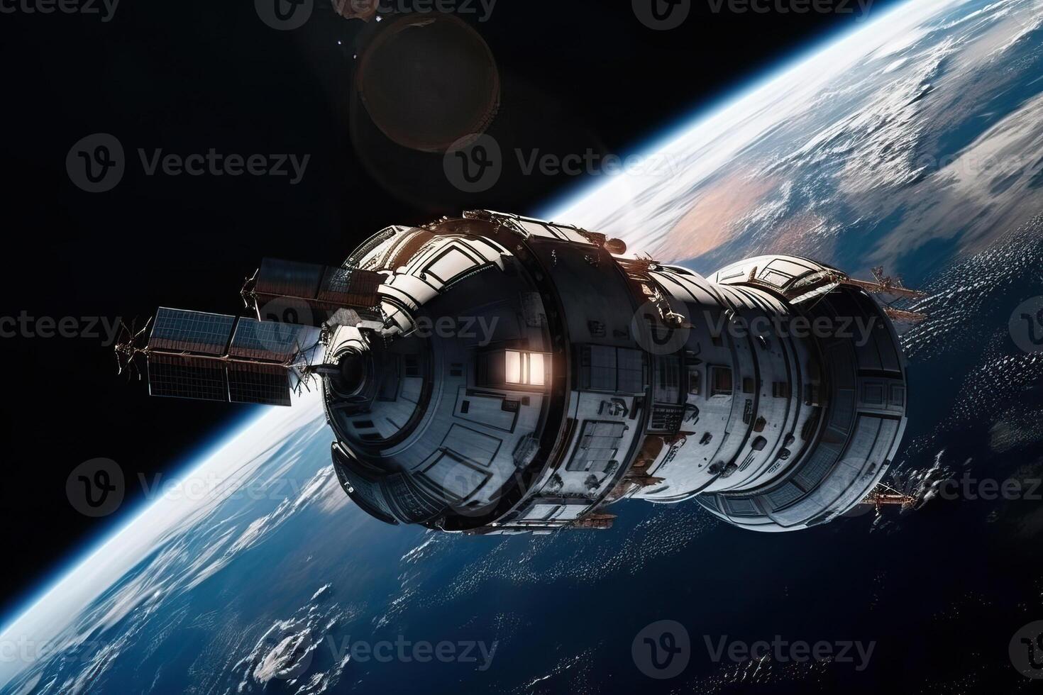 Earth's orbital satellites fly around it, communication satellites in space, . photo