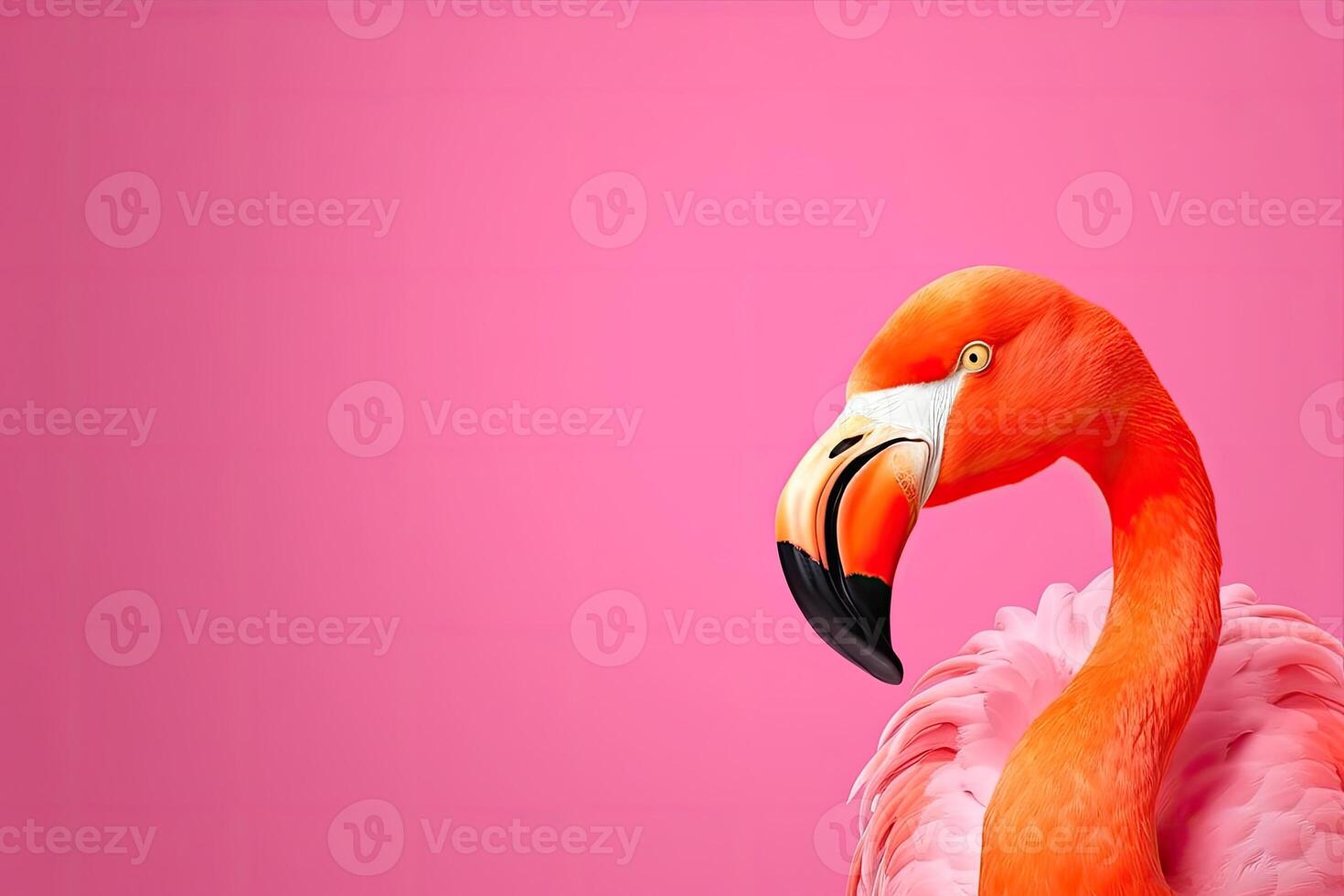 Close up portrait of flamingo bird on pastel colored background. photo