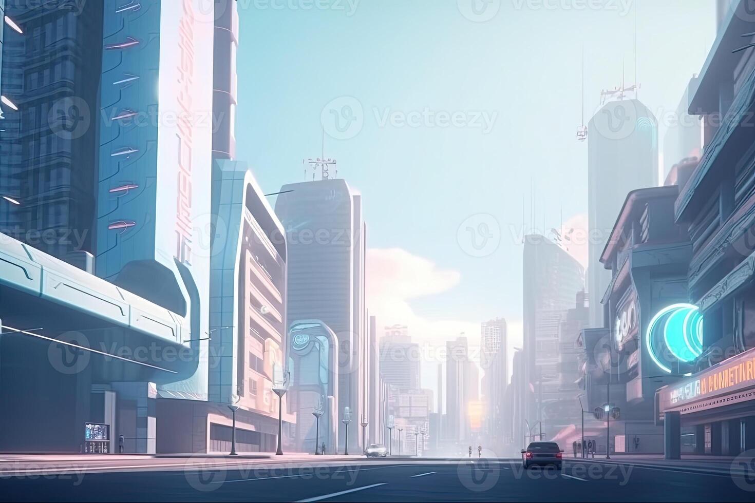 futurista ciudad con neón luces. generativo ai foto