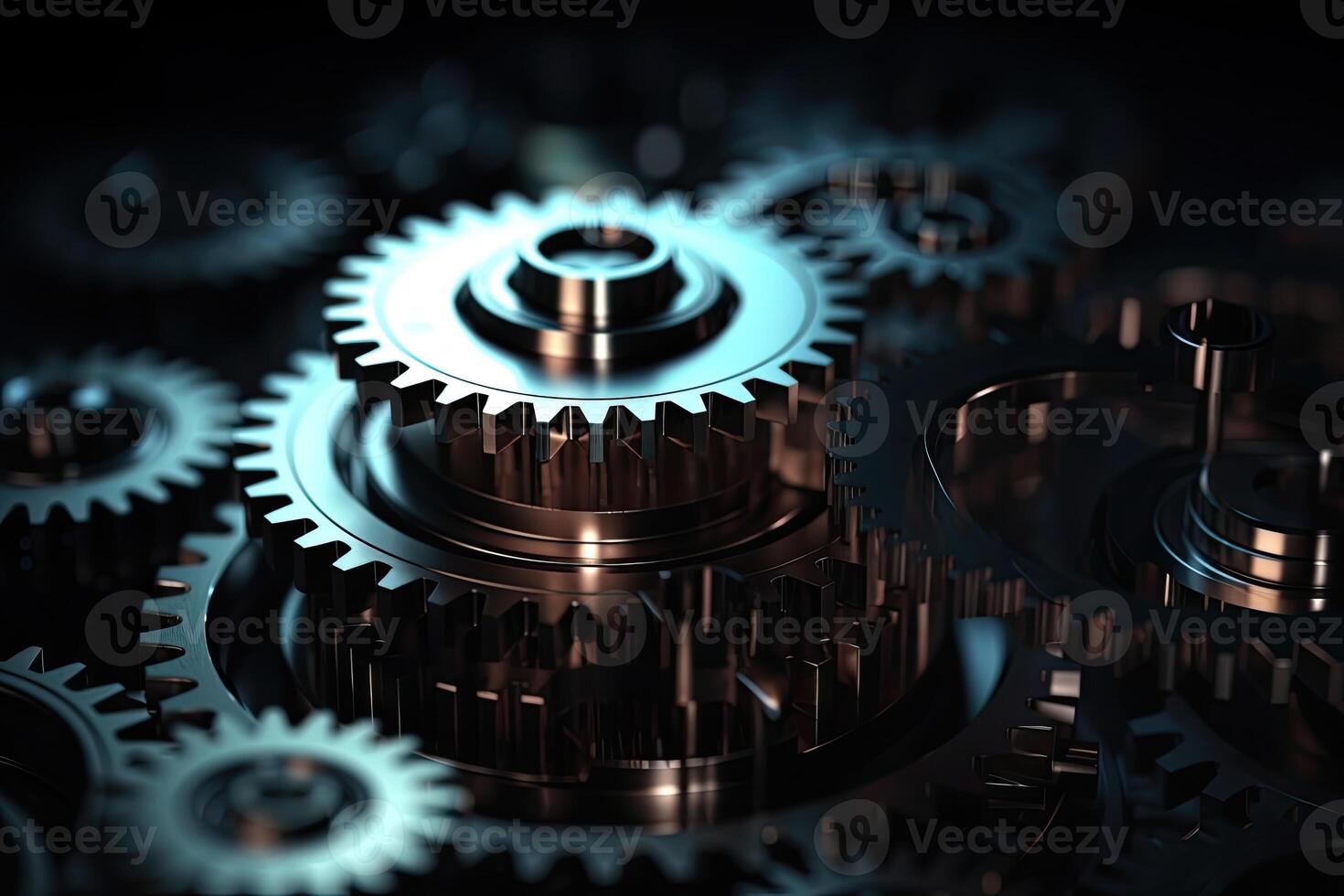 Digital gear wheels on circuit board. High technology engineering. photo