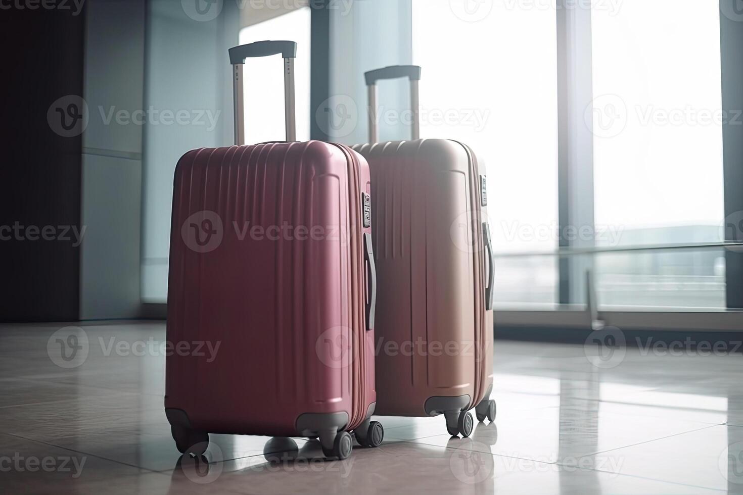 Two luggage suitcases in airport terminal. Travel concept. photo