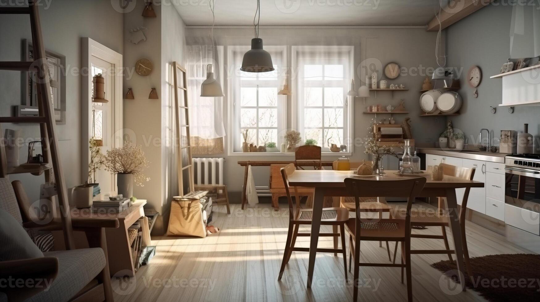 Design of a cozy living room interior in a modern Scandinavian style. . photo