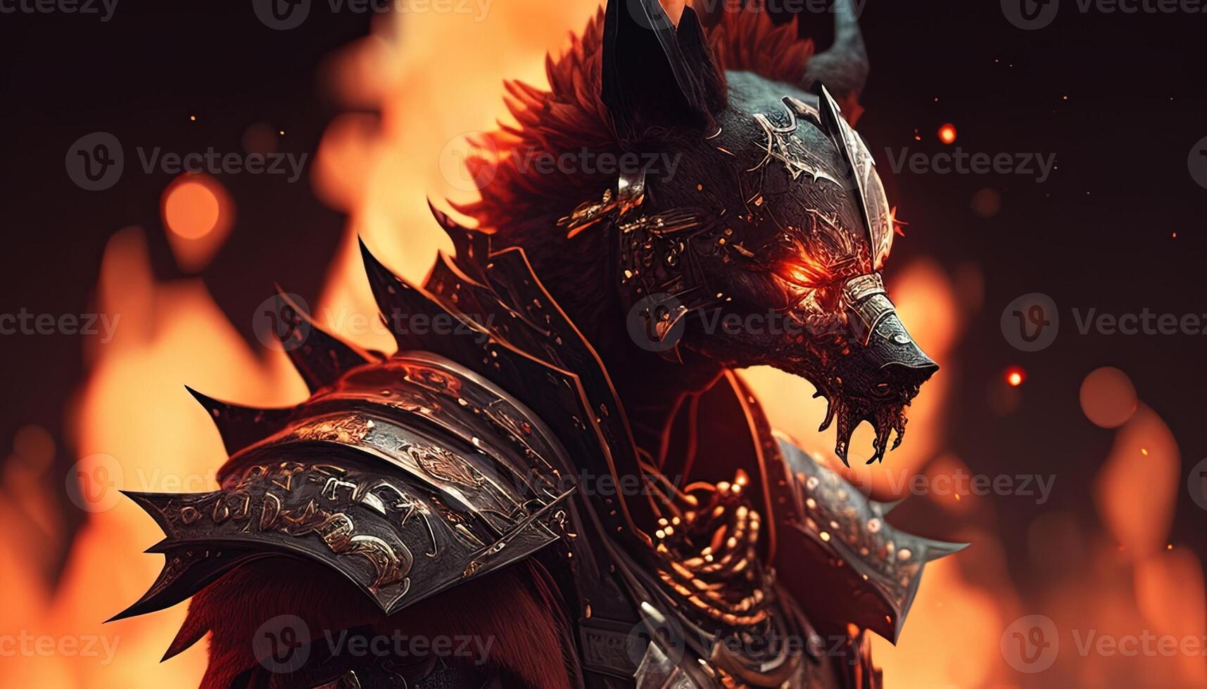 fire wolf warrior, digital art illustration, photo