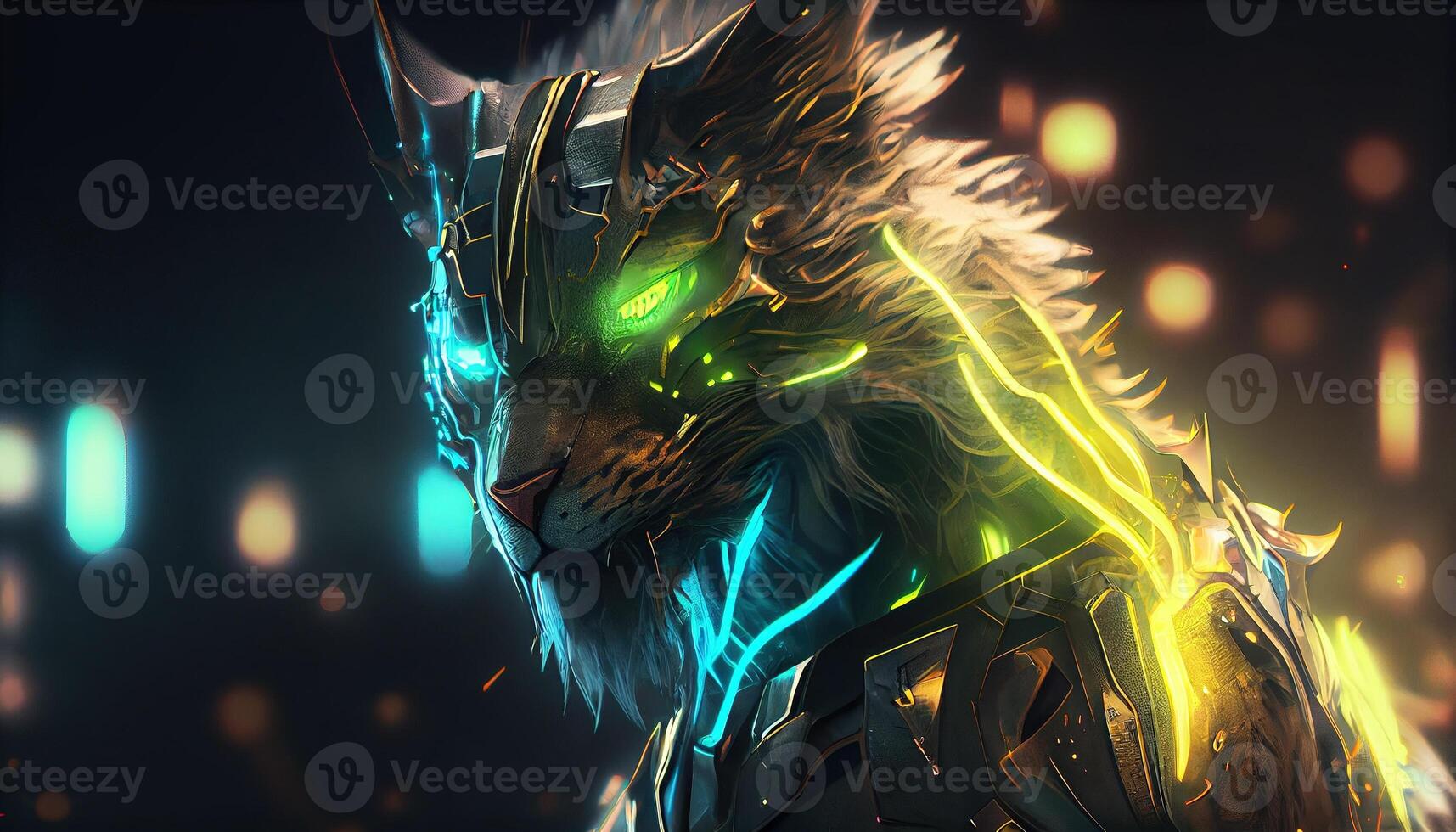 laser lynx cyberpunk, digital art illustration, photo