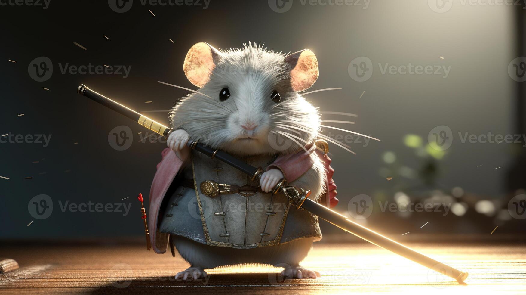 hamster samurai, digital art illustration, photo