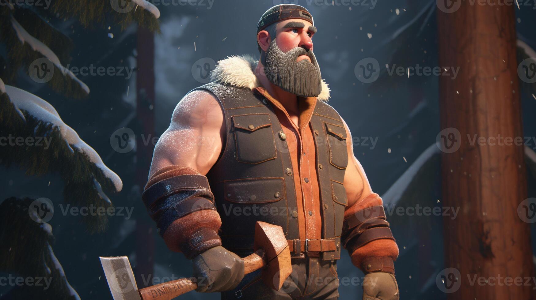 lumberjack, digital art illustration, photo