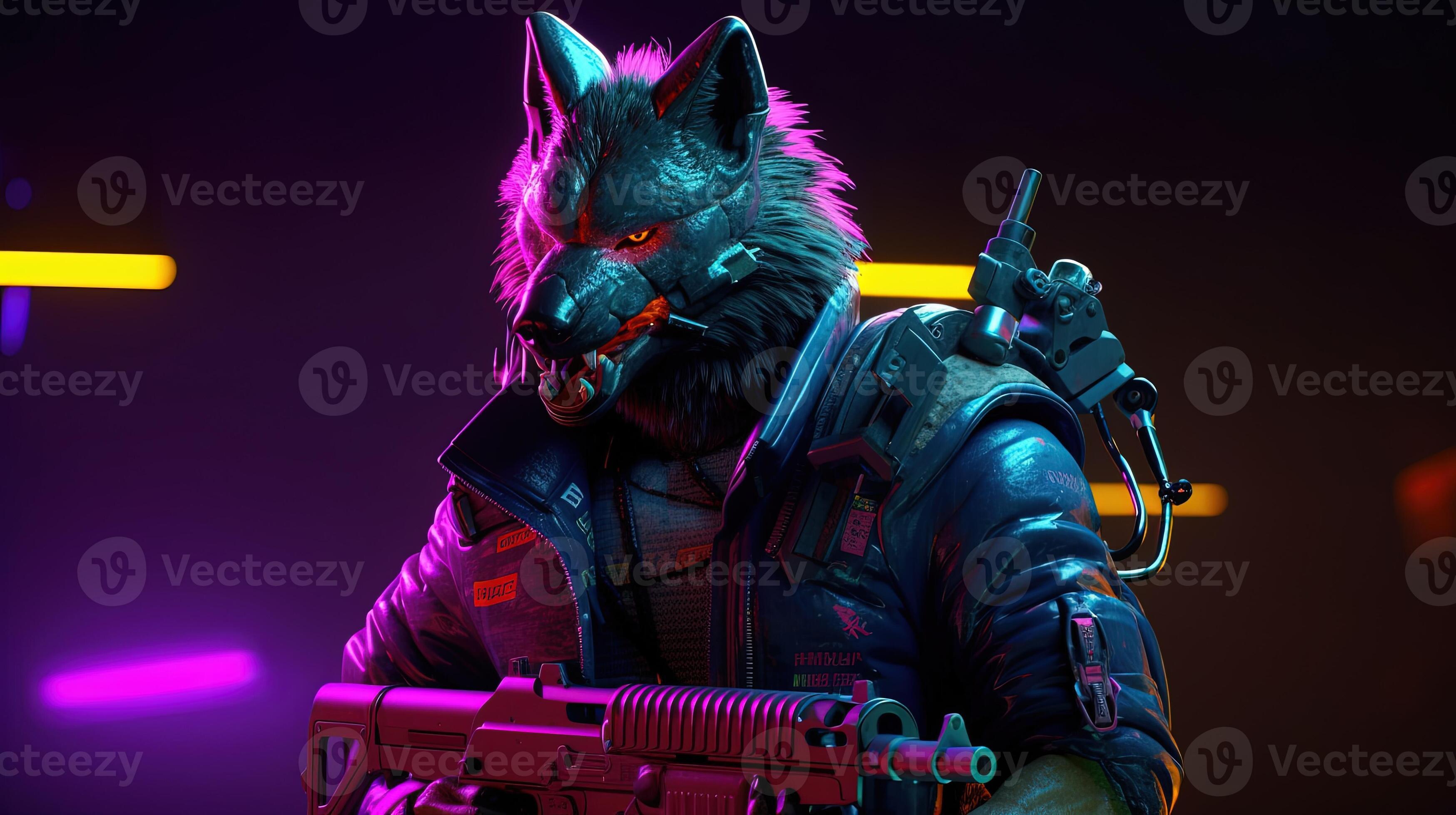 wolf soldier neonpunk, digital art illustration, Generative AI 23143782
