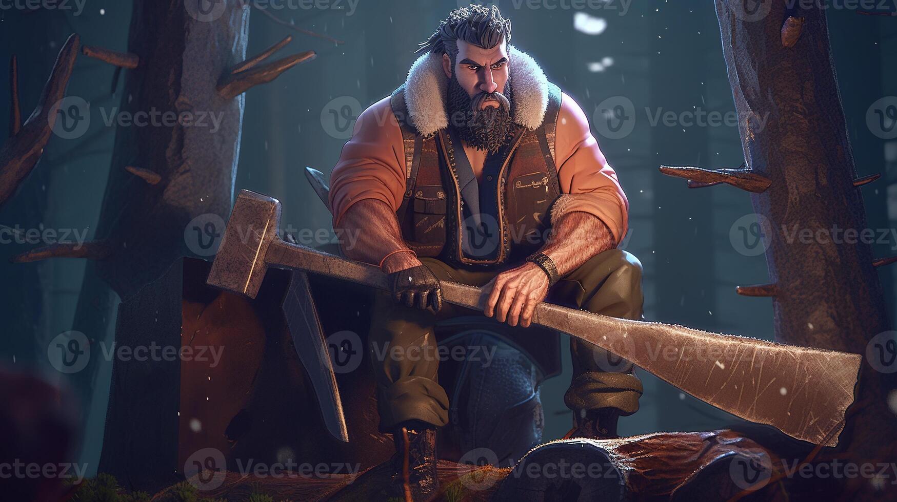 lumberjack, digital art illustration, photo