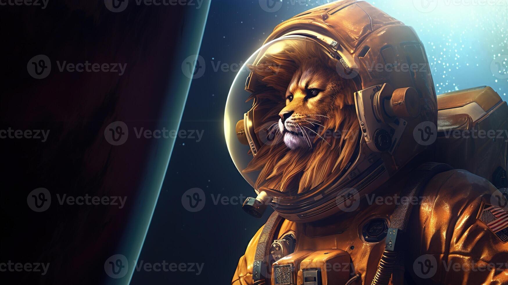 lion astronaut, digital art illustration, photo