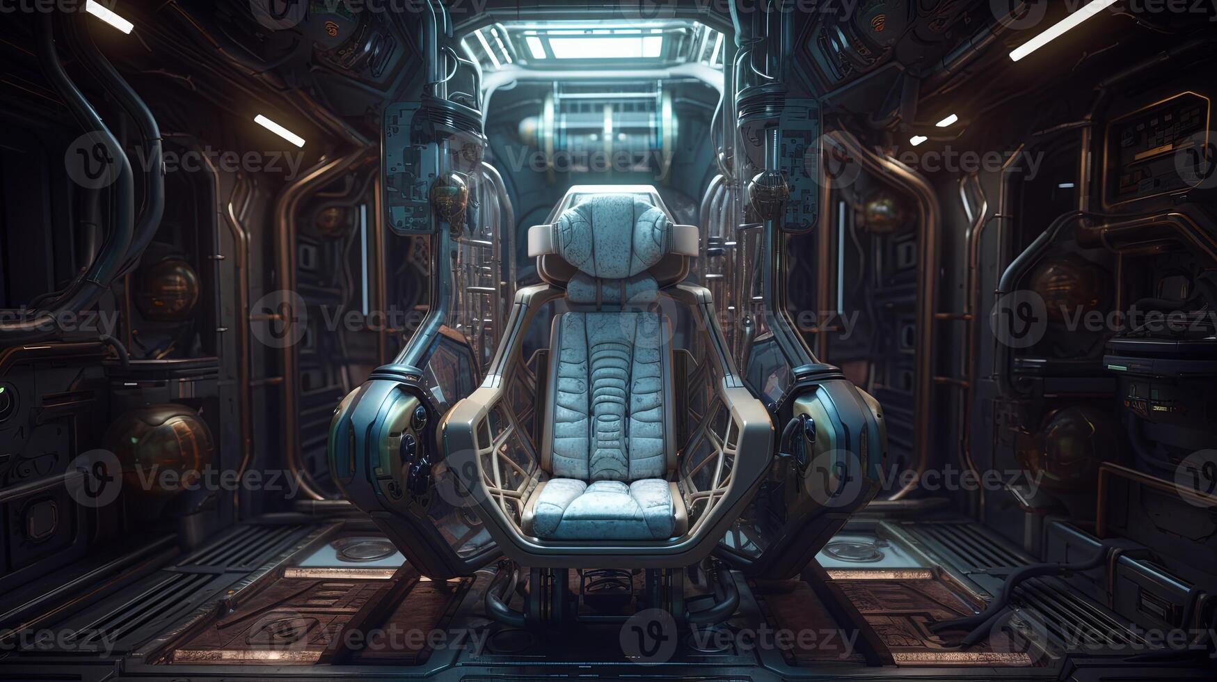 interstellar stations chair, digital art illustration, photo