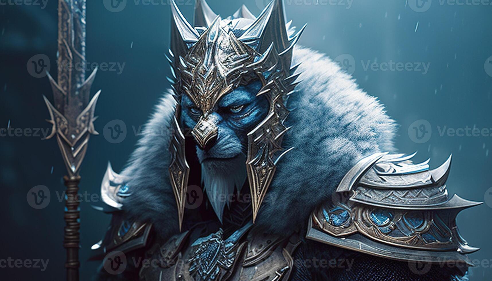 ice wolf warrior, digital art illustration, photo