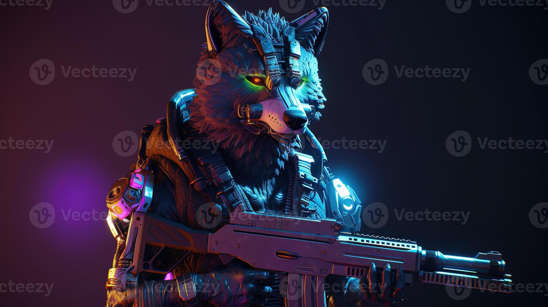 wolf soldier neonpunk, digital art illustration, Generative AI 23143885