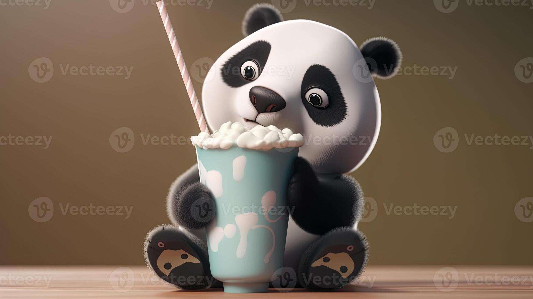 cute panda boba milk tea, digital art illustration, photo