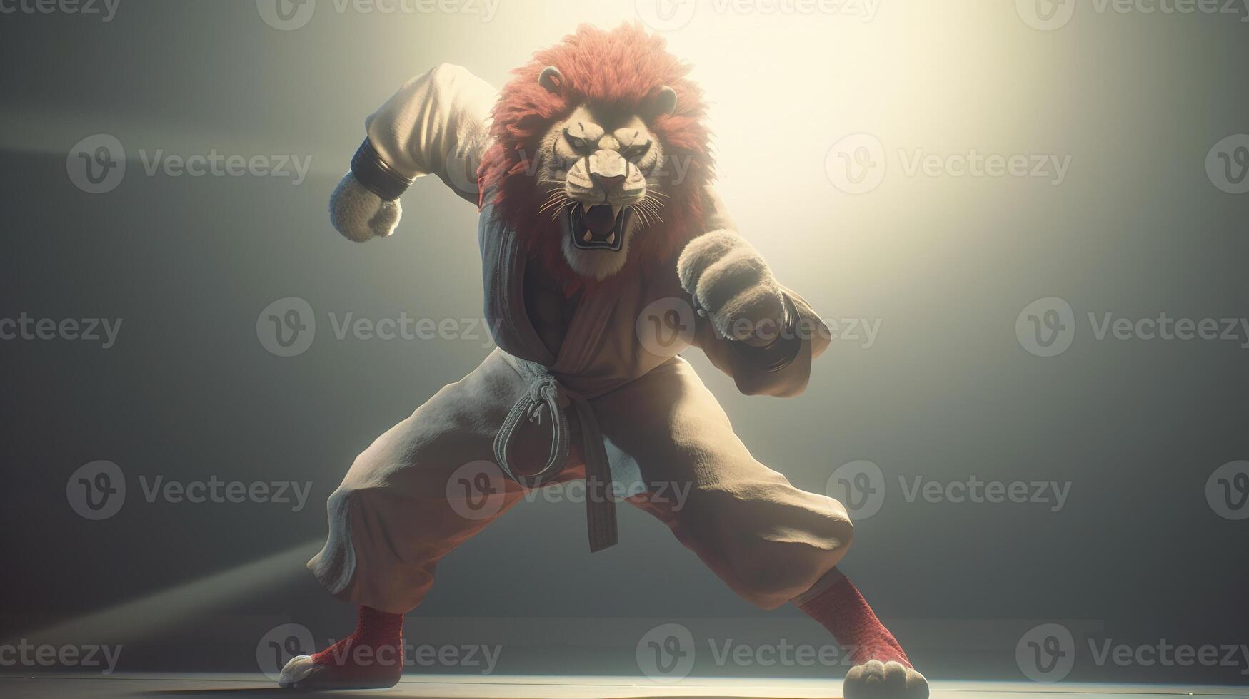 lion karate fighter, digital art illustration, photo