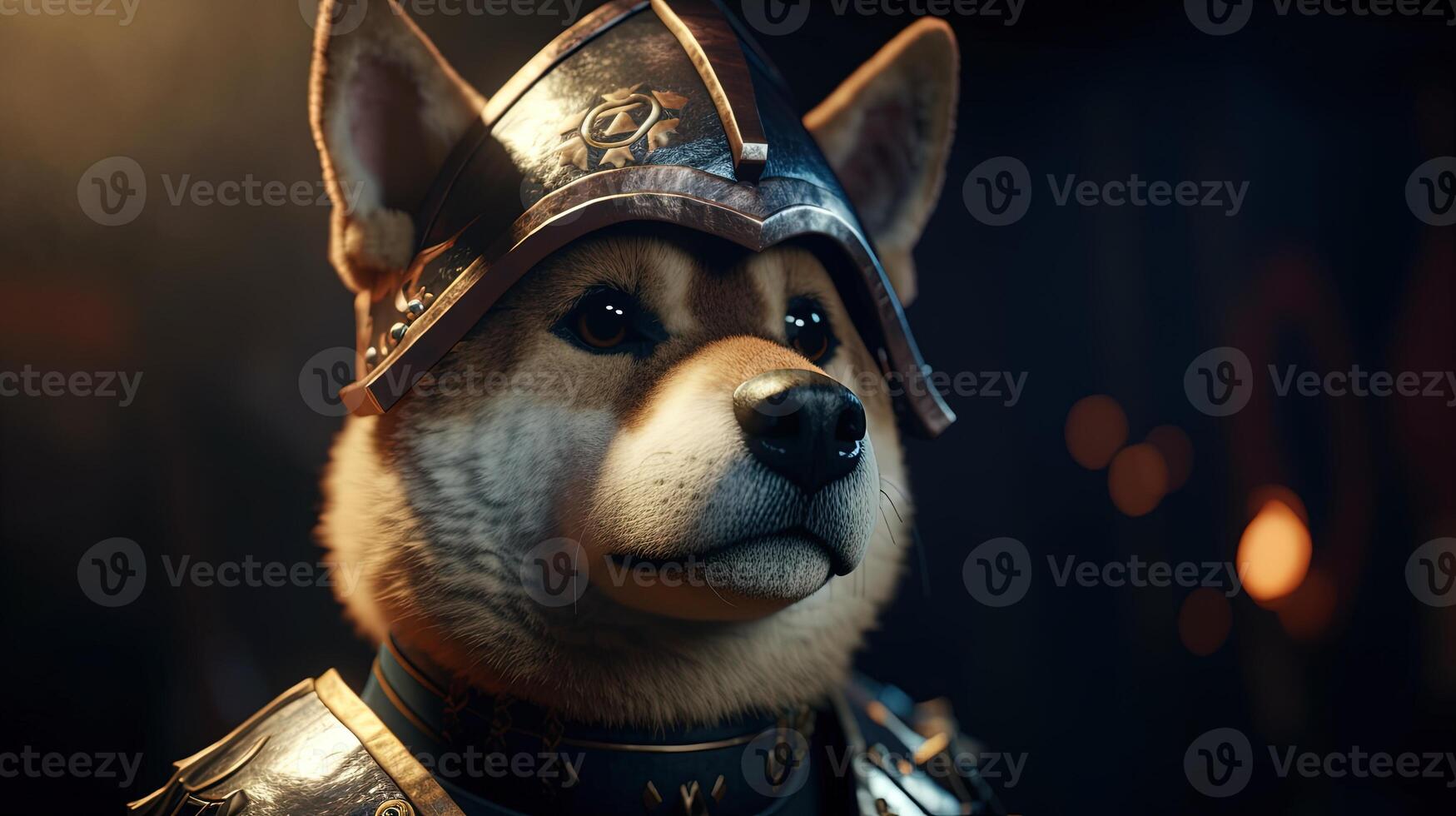 shiba inu knight, digital art illustration, photo