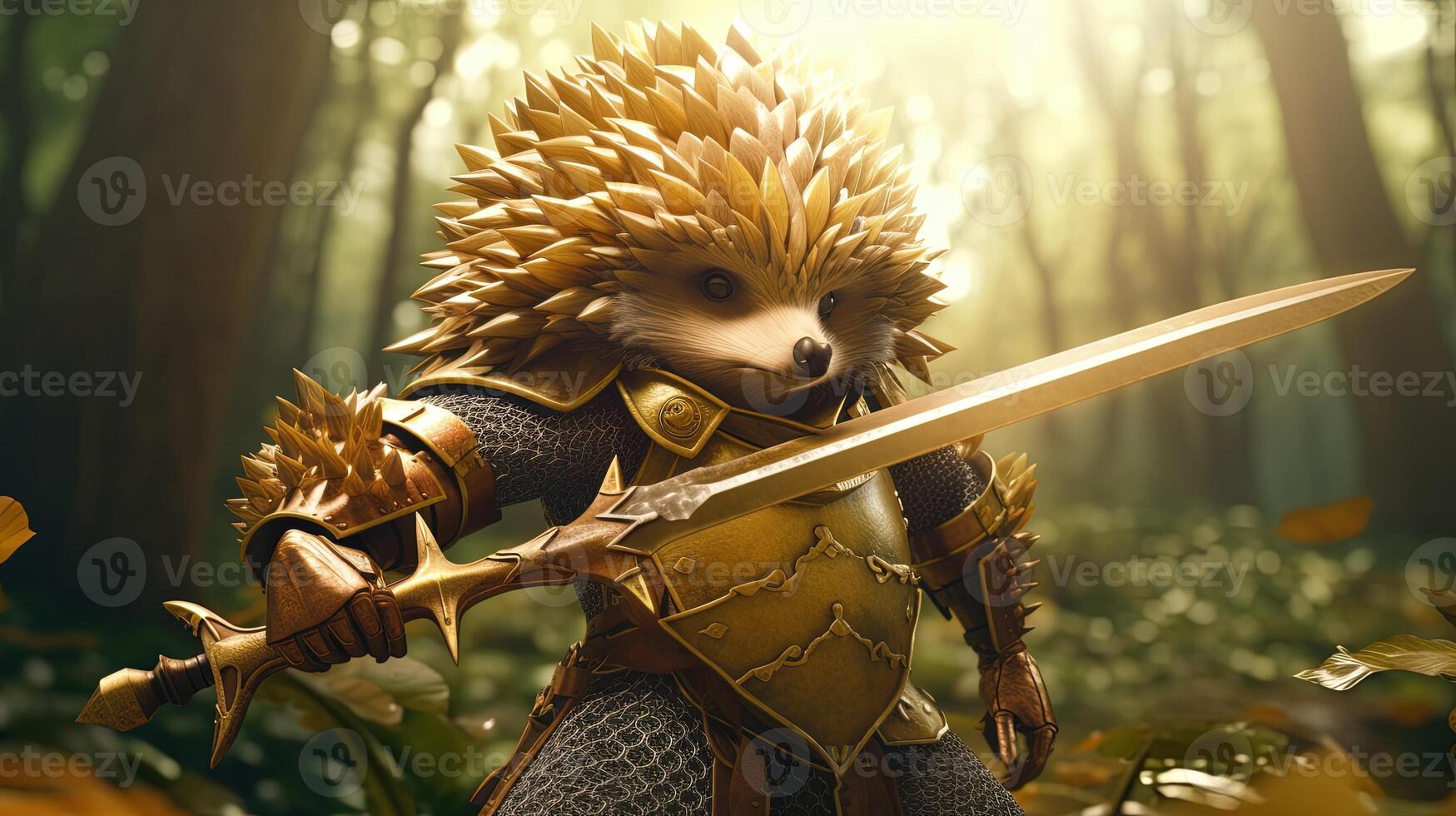 hedgehog warrior, digital art illustration, photo