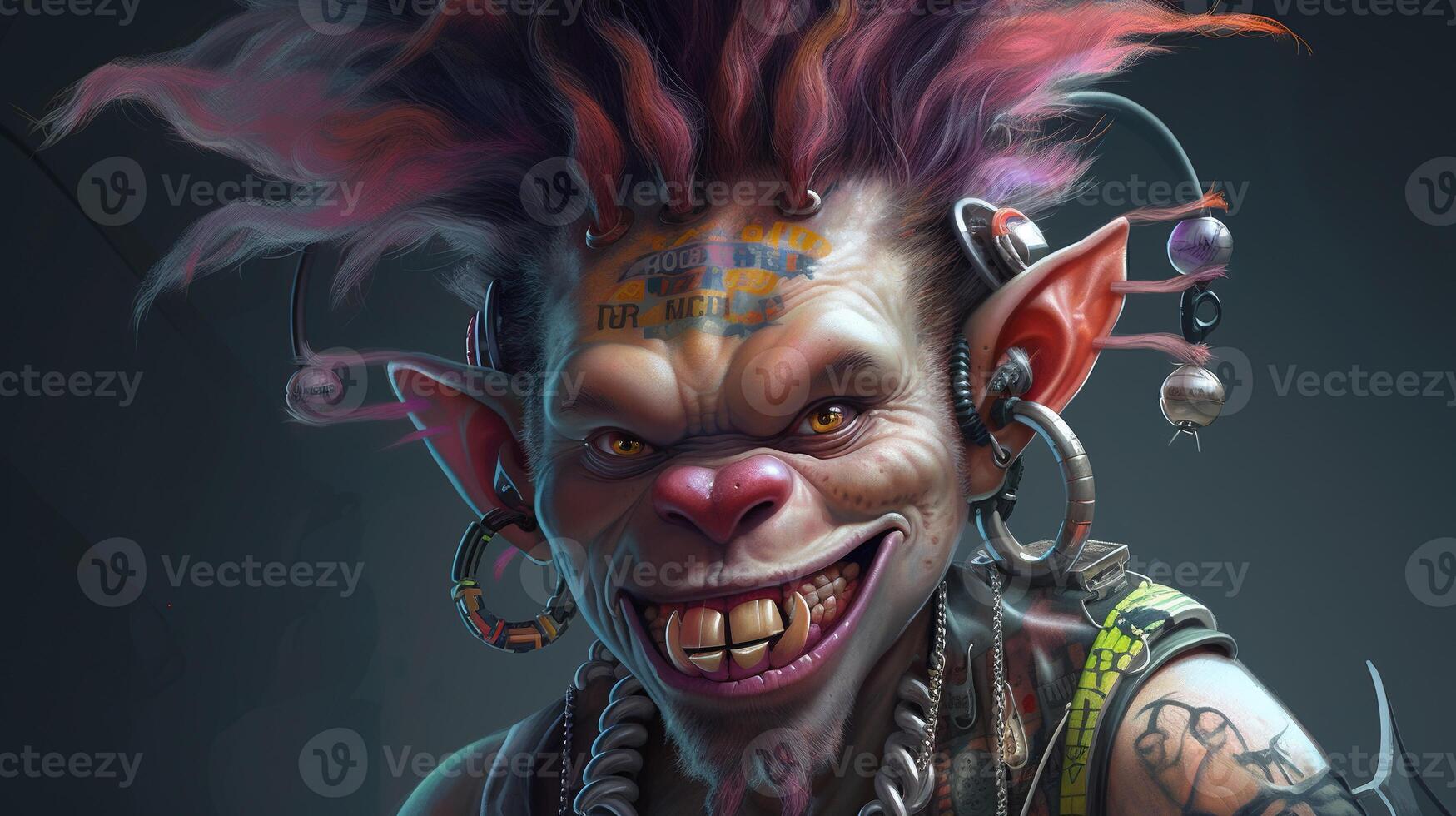 punk monkey portrait, digital art illustration, photo