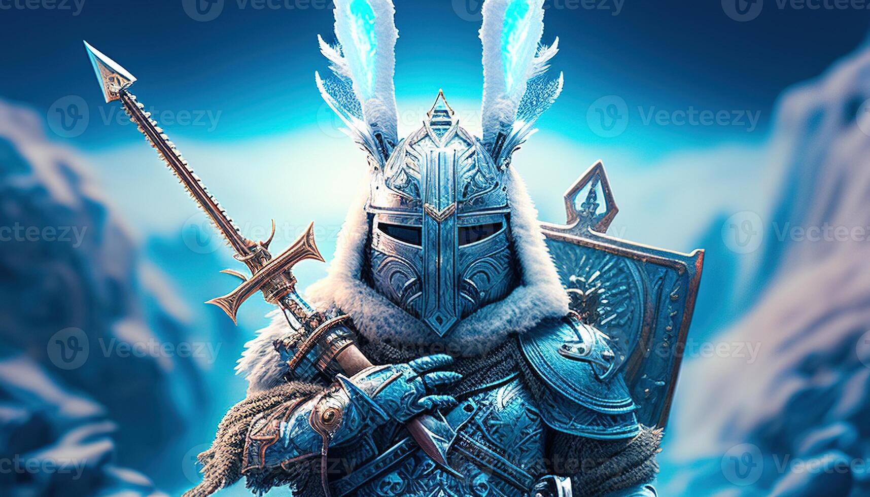 ice rabbit warrior, digital art illustration, photo