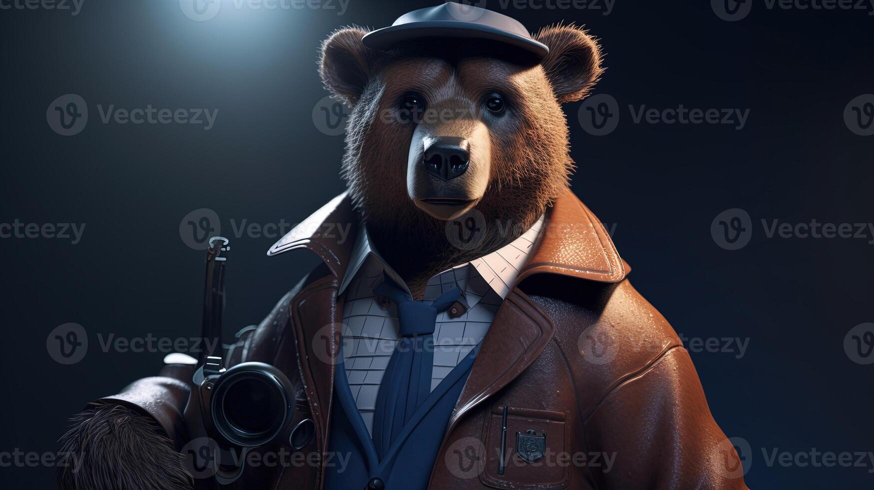 bear investigator, digital art illustration, photo