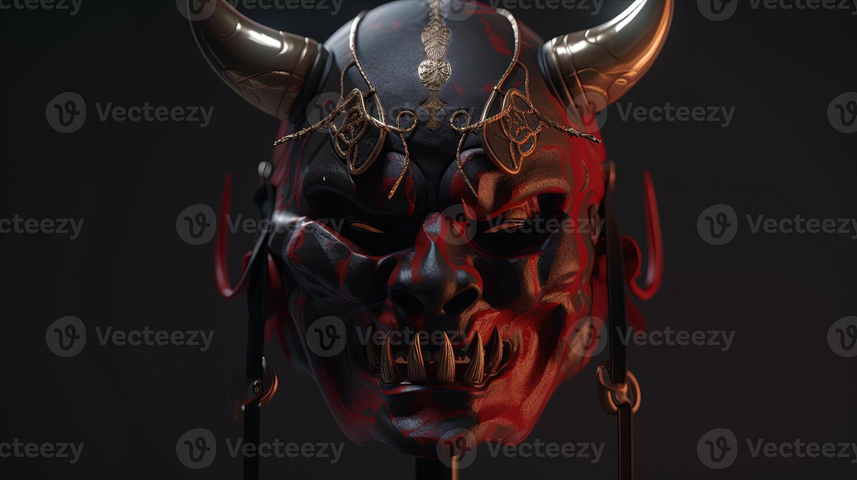 samurai oni mask, digital art illustration, photo