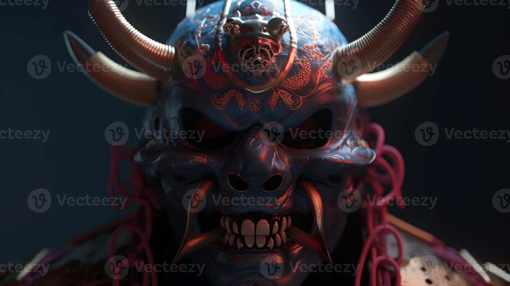 samurai oni mask, digital art illustration, photo