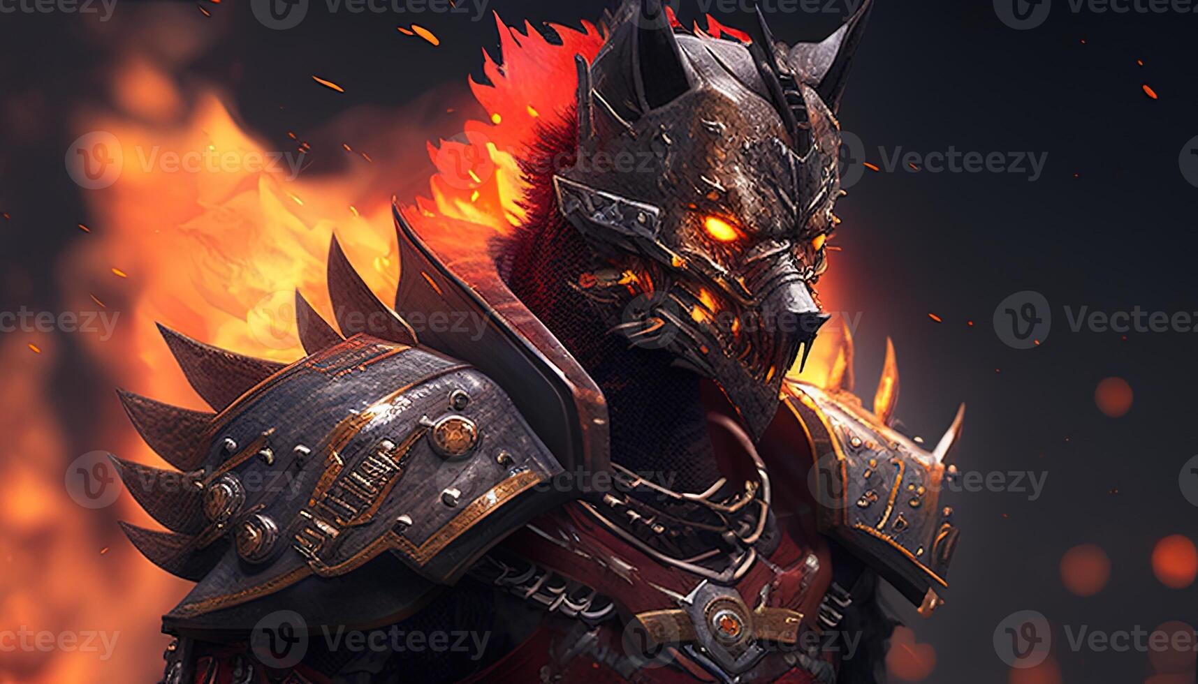 fire wolf warrior, digital art illustration, photo