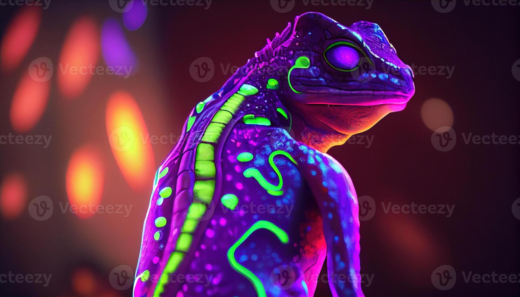neon gecko, digital art illustration, photo
