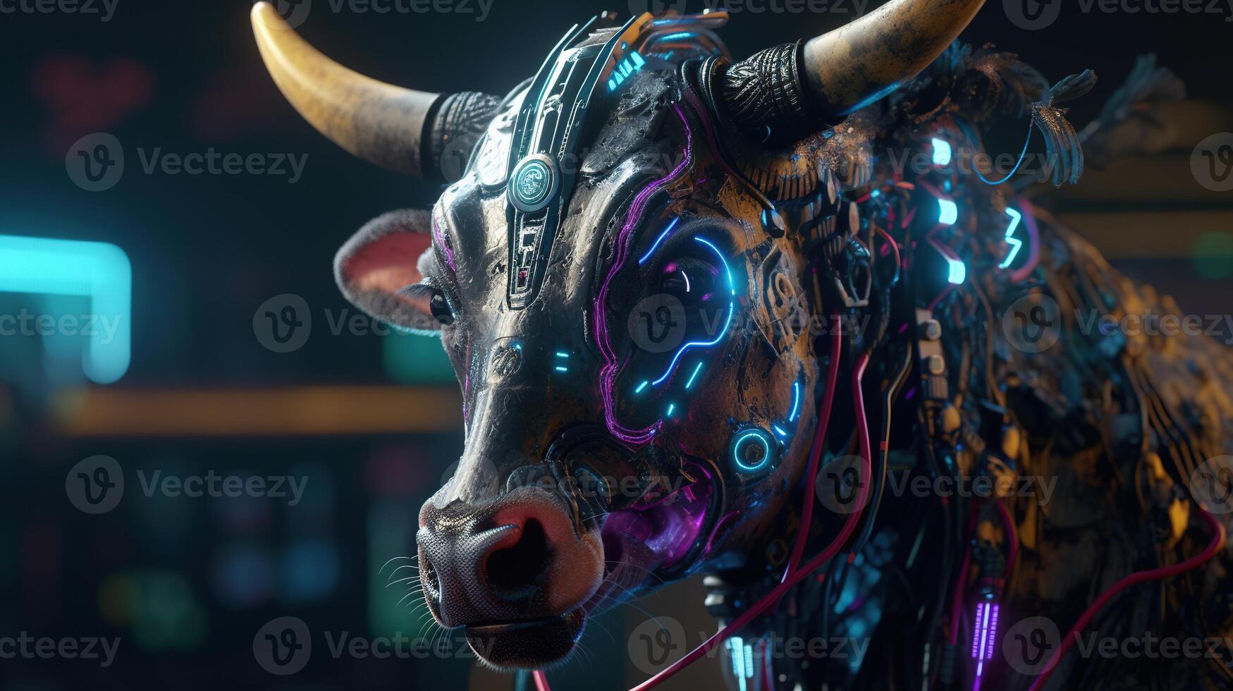 cow cyberpunk, digital art illustration, photo