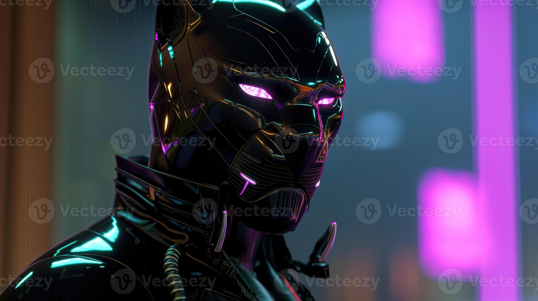 panther neonpunk, digital art illustration, photo
