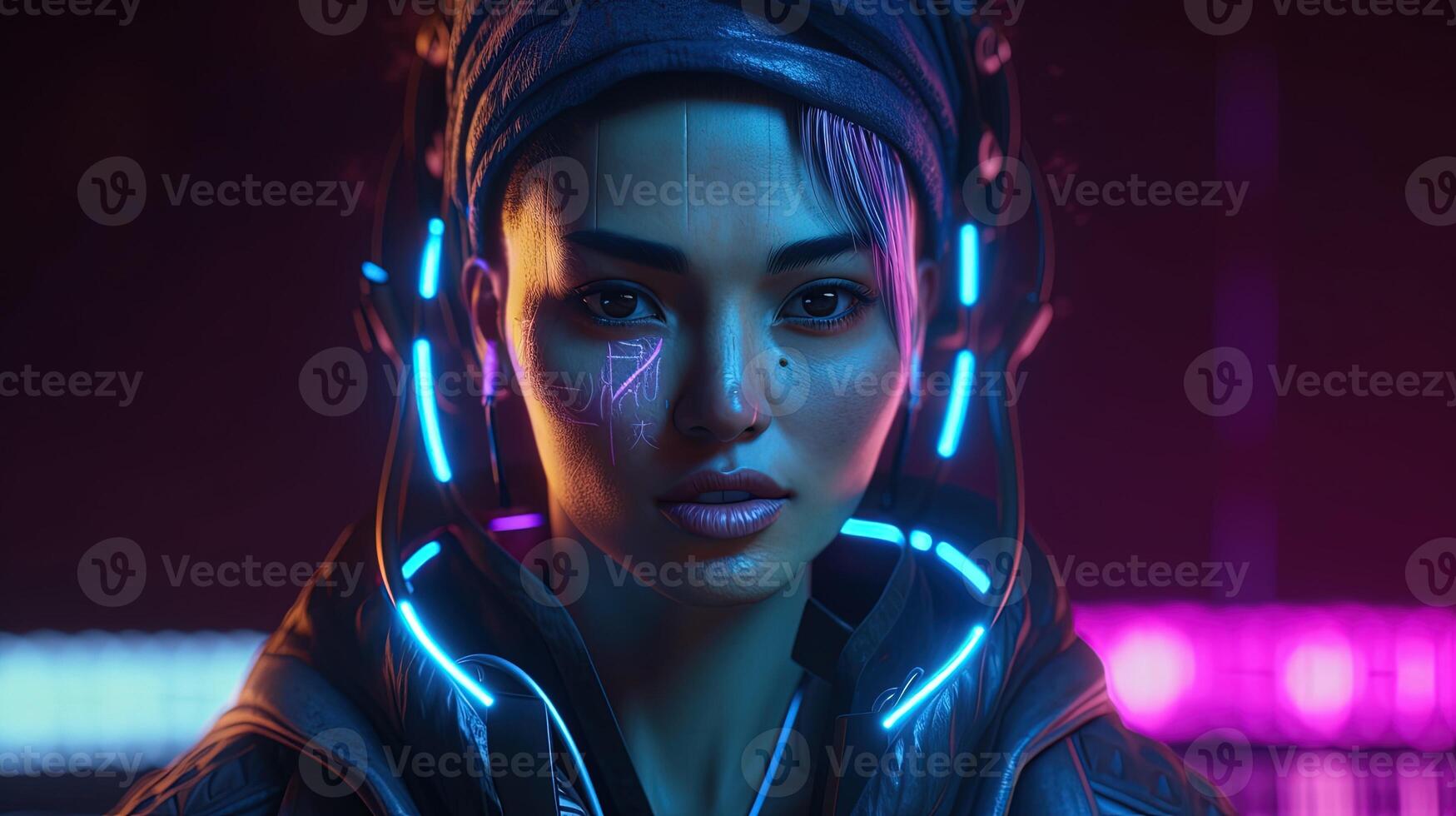 cyberpunk woman portrait, digital art illustration, photo