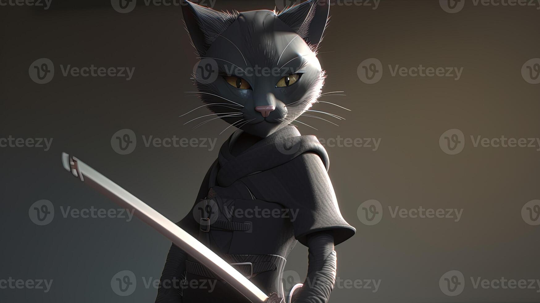 cat ninja, digital art illustration, photo