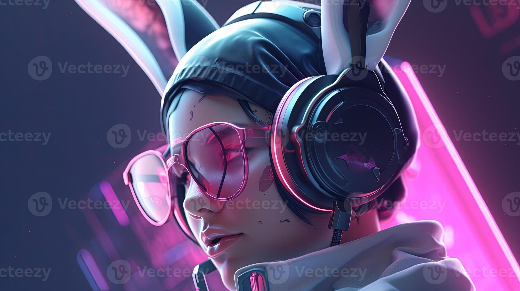 female rabbit cyber stylish, digital art illustration, photo