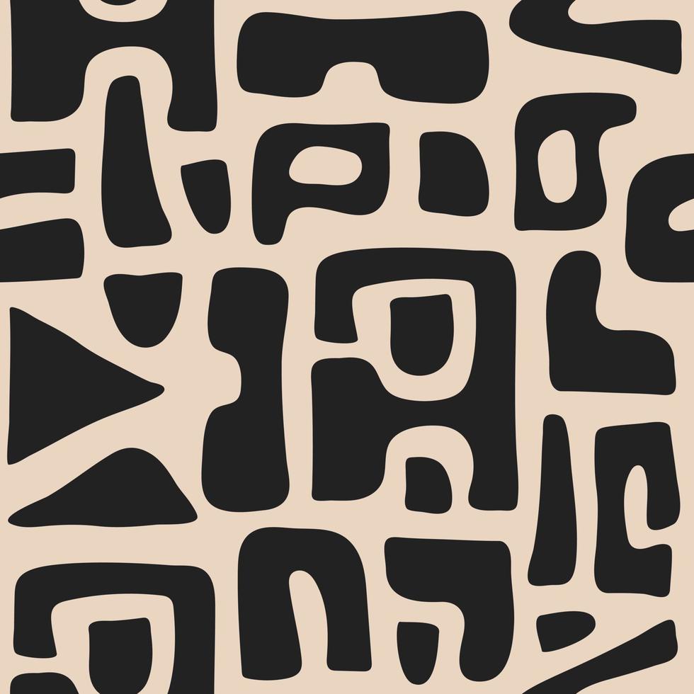 Abstract seamless pattern with black organic cut out black shapes on a beige background. Trendy vector collage.