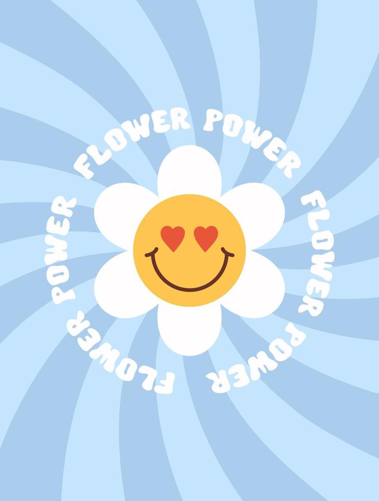 retro flor poder eslogan con sonriente flor en redondo forma. de moda maravilloso impresión diseño para carteles, tarjetas, t - camisas en estilo años 60, años 70 vector ilustración