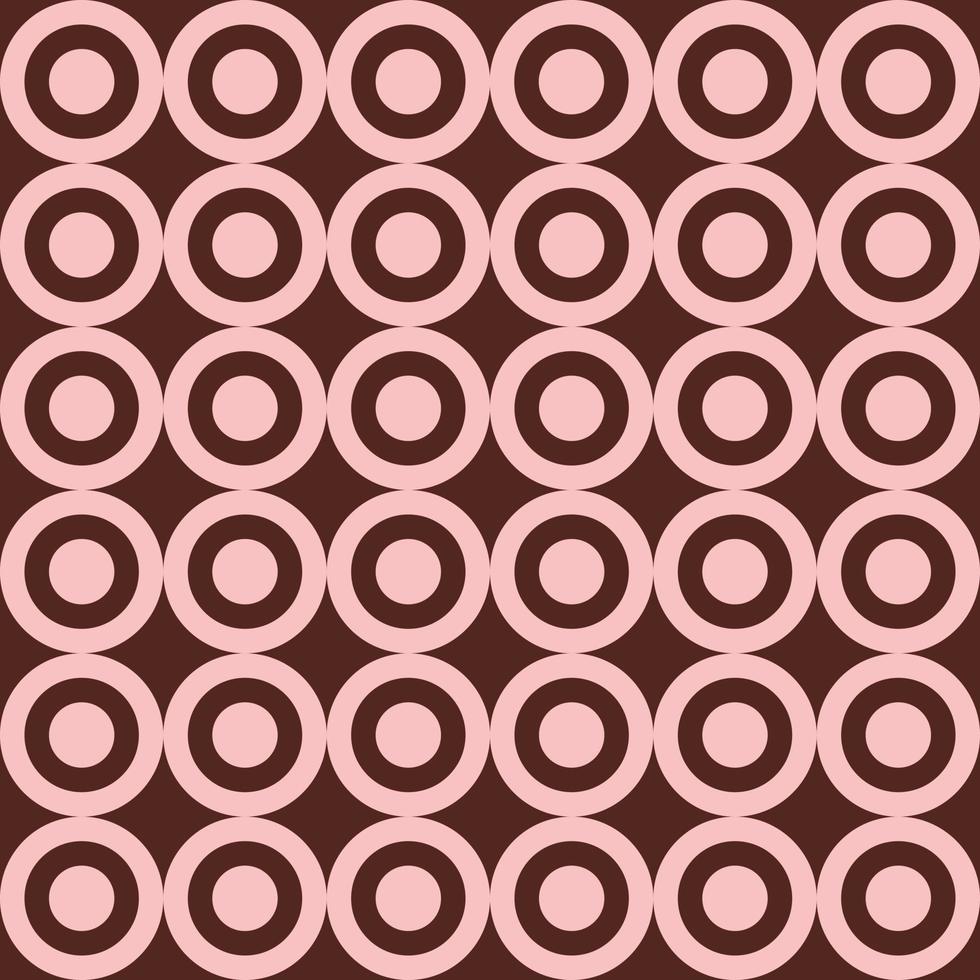 Retro aesthetic seamless pattern in style 60s, 70s. Monochrome circles on a dark brown background. Geometric vector print. Pink and brown colors
