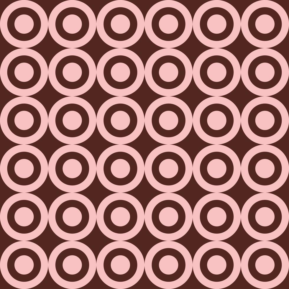 Retro aesthetic seamless pattern in style 60s, 70s. Monochrome circles on a dark brown background. Geometric vector print. Pink and brown colors