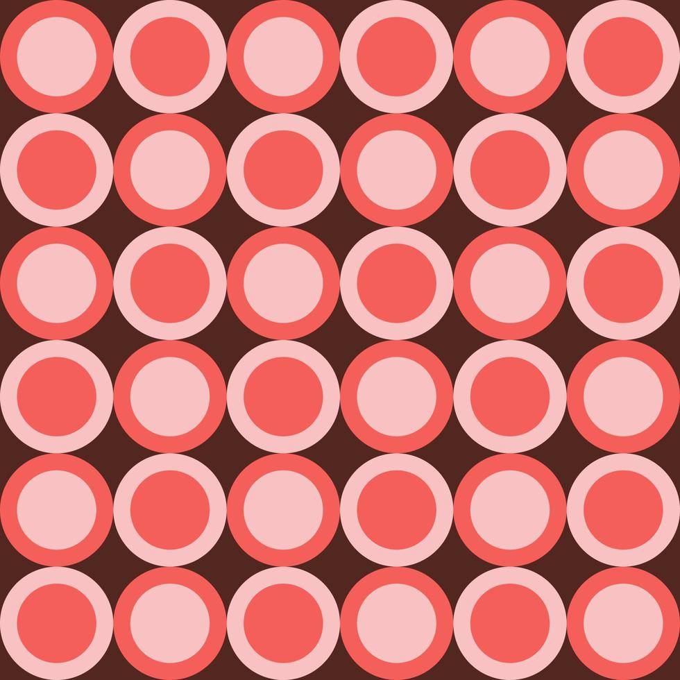 Retro aesthetic seamless pattern in style 60s, 70s. Monochrome circles on a dark brown background. Geometric vector print