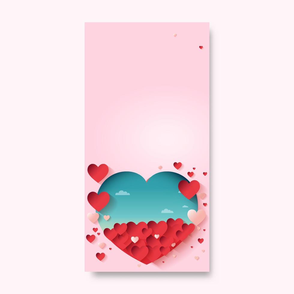 3D Render, Red Paper Cut Heart Shapes On Moon Landscape For Love Or Valentine Concept. vector