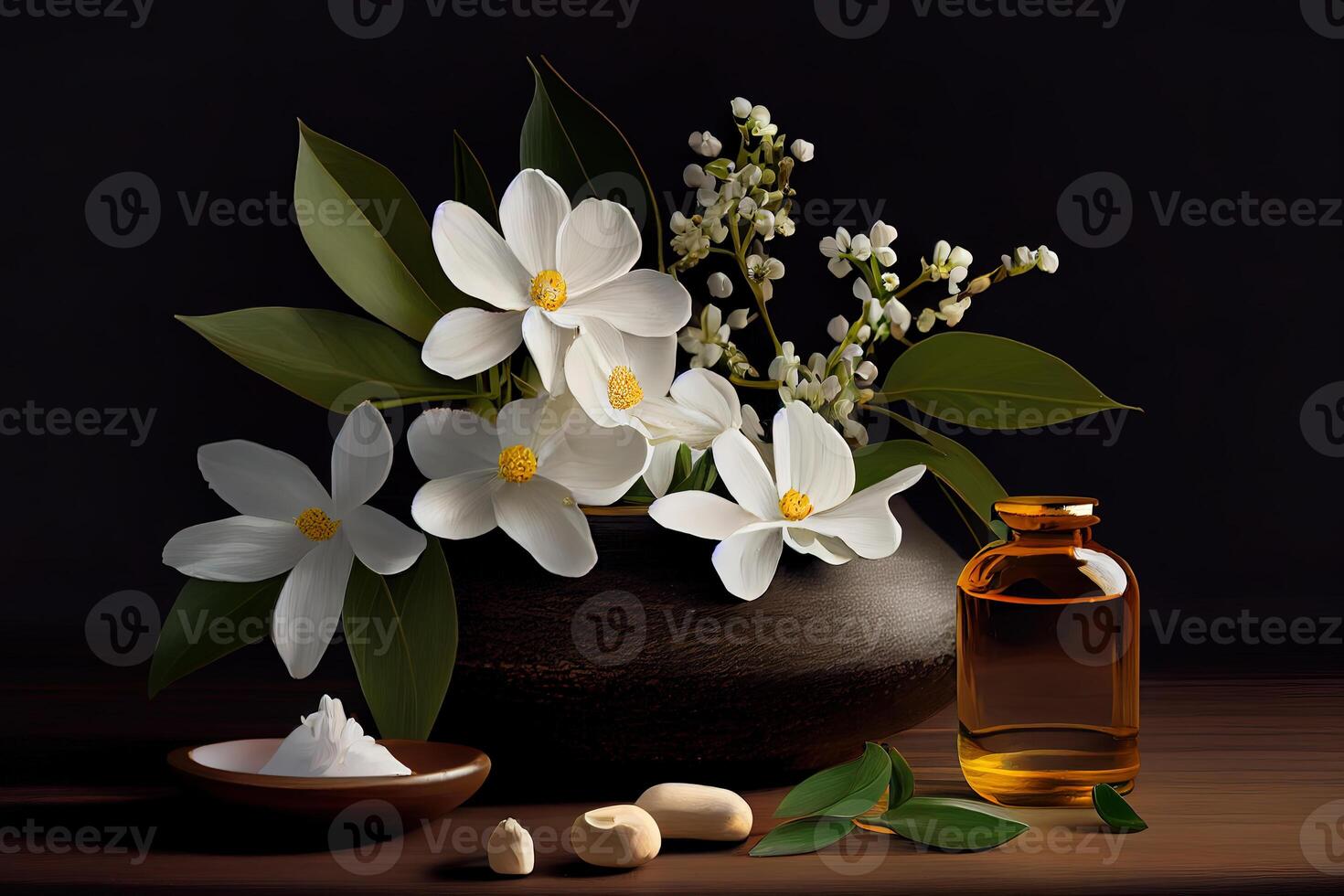 Spa still life with white flowers. photo
